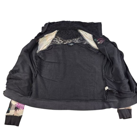 Bebe Sweater Womens Large Y2k 2000s Vintage Black Lace Tropical Retro Sequin - Picture 6 of 15